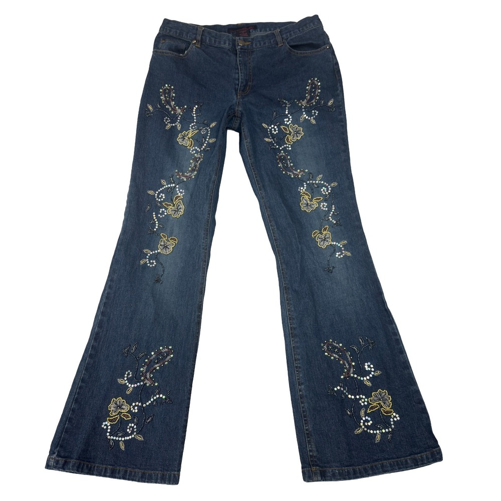 Willi Smith Womens Embellished Jeans Size 12 (32x31½ Fit) Mid-Rise Boot Cut BOHO - Picture 1 of 9